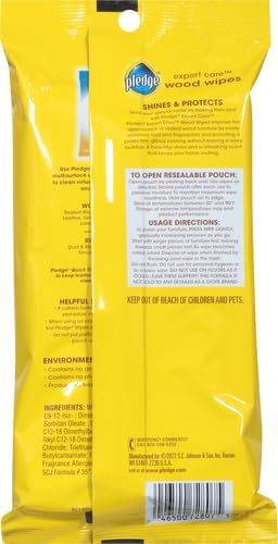 Pledge Expert Care Enhancing Wood Wipes, Lemon Scent, 24 Count