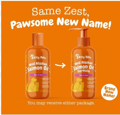 Zesty Paws Wild Alaskan Omega-3 Blend Pollock + Salmon Oil for Dogs and Cats- Skin and Coat Support, Omega 3 Supplement for Pets, 8.5oz