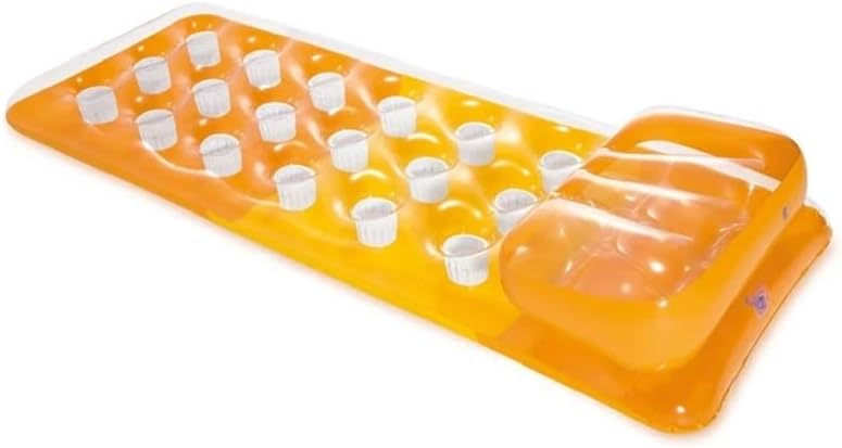 INTEX 18-Pocket Inflatable Pool Float Lounger with Pillow – 74" x 28" Raft for Adults – Suntanner Swimming Mat, Assorted Colors