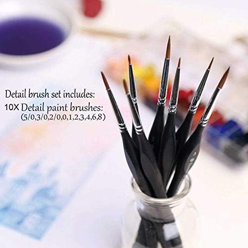 Golden Maple Detail Paint Brushes Set 10pcs Miniature Brushes for Fine Detailing & Art Painting - Acrylic, Watercolor, Oil, Models