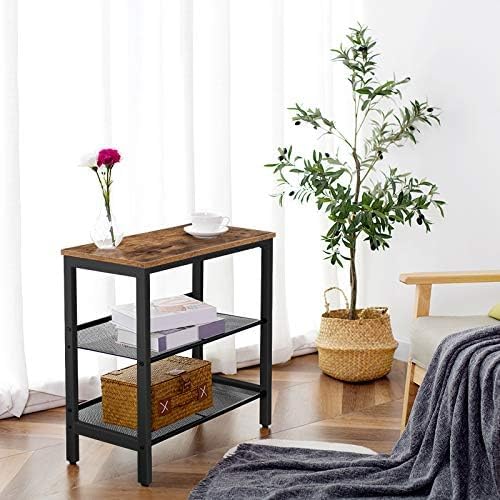 HOOBRO End Table, 3-Tier Narrow Side Table, Nightstand with 2 Flat or Slant Adjustable Shelves for Small Spaces, Hallway, Living Room, Bedroom, Sturdy, Easy Assembly, Rustic Brown and Black BF23BZ01G1