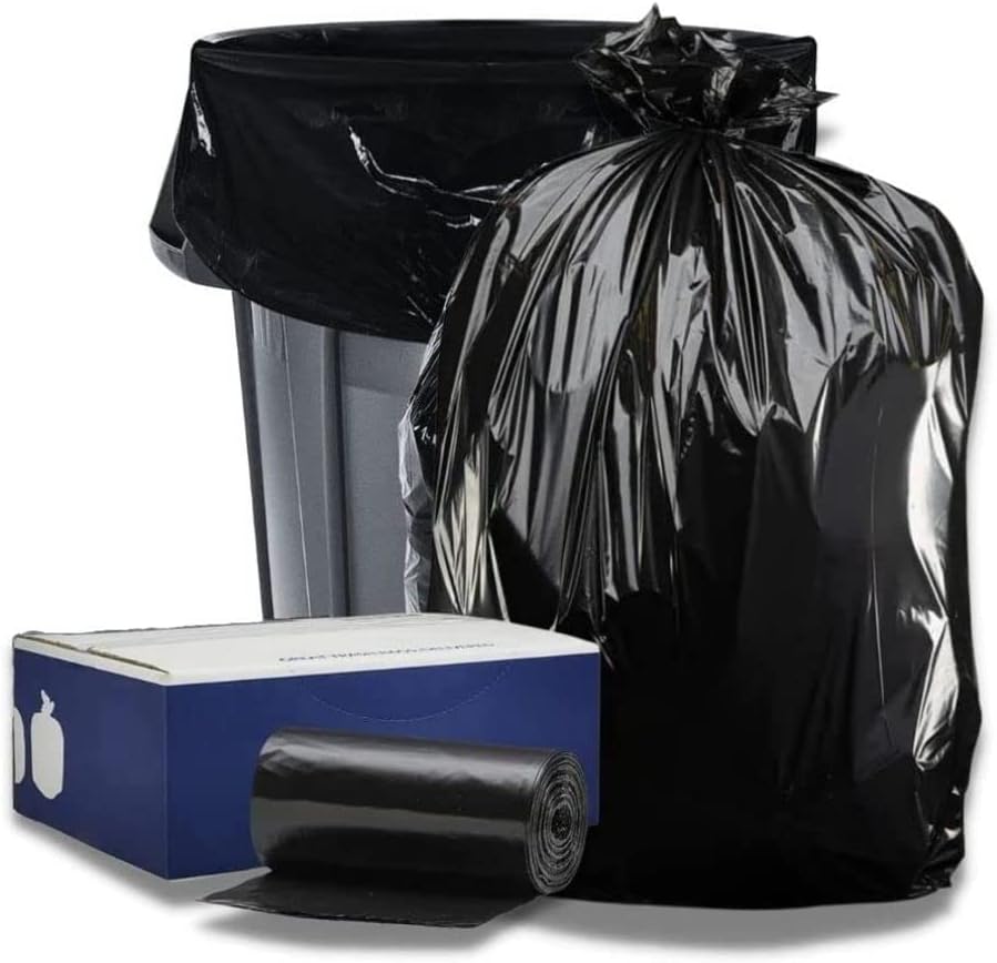 Plasticplace 95-96 Gallon Heavy Duty Black Trash Bags - Contractor Grade, Extra Large Garbage Bags for Construction & Outdoor Trash Cans, 1.2 Mil Thick, 61” x 68” (15 Count Roll)
