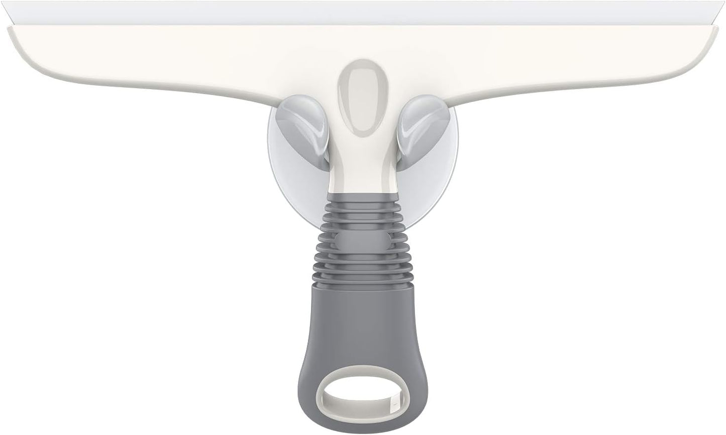 MR.SIGA Multi-Purpose Silicon Squeegee for Window, Glass, Shower Door, Car Windshield, Heavy Duty Window Scrubber, Includes Suction Hook, 10 inch, White & Gray, 1 Pack