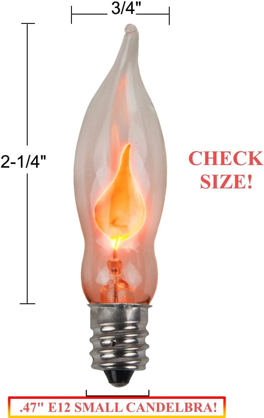 Creative Hobbies A101 Flicker Flame Light Bulb - 3 Watt, 130 Volt, E12 Candelabra Base, Nickel Plated Base - Dances with a Flickering Orange Glow | 5 Pack