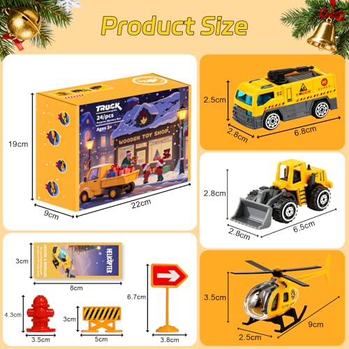 Advent Calendar 2026 for Kids, 24 Days Christmas Countdown Calendar with Alloys Truck Construction Christmas Gift for Kids Boys Girls Children