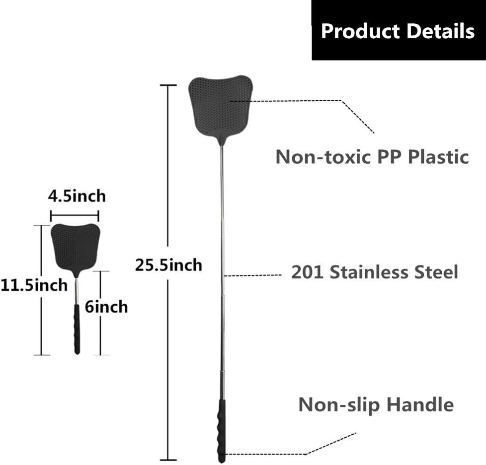 Foxany Telescopic Fly Swatters, Durable Plastic Fly Swatter Heavy Duty Set, Flyswatter with Stainless Steel Handle for Indoor/Outdoor/Classroom (2 Pack)