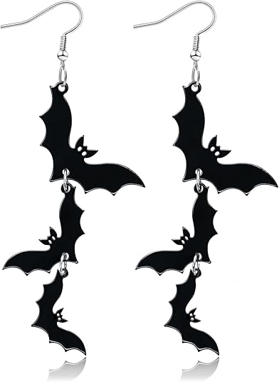 Acrylic Halloween Earrings Black Skull Bat Drop Dangle Earrings for Women Fun Cute Spooky Halloween Holiday Costume Jewelry