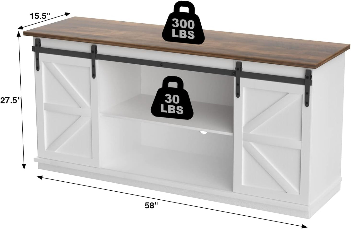 JUMMICO TV Stand for 65 Inch TV, Entertainment Center with Storage Cabinets and Sliding Barn Doors, Mid Century Modern Media TV Console Table for Living Room Bedroom (Bright White)