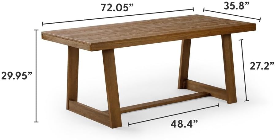 Plank+Beam 72 Inch Farmhouse Dining Table, Solid Wood Rustic Kitchen Table, Large Wooden Rectangular Dinner Table for Dining Room, Home Office, Living Room Furniture, Easy Assembly, Pecan Wirebrush