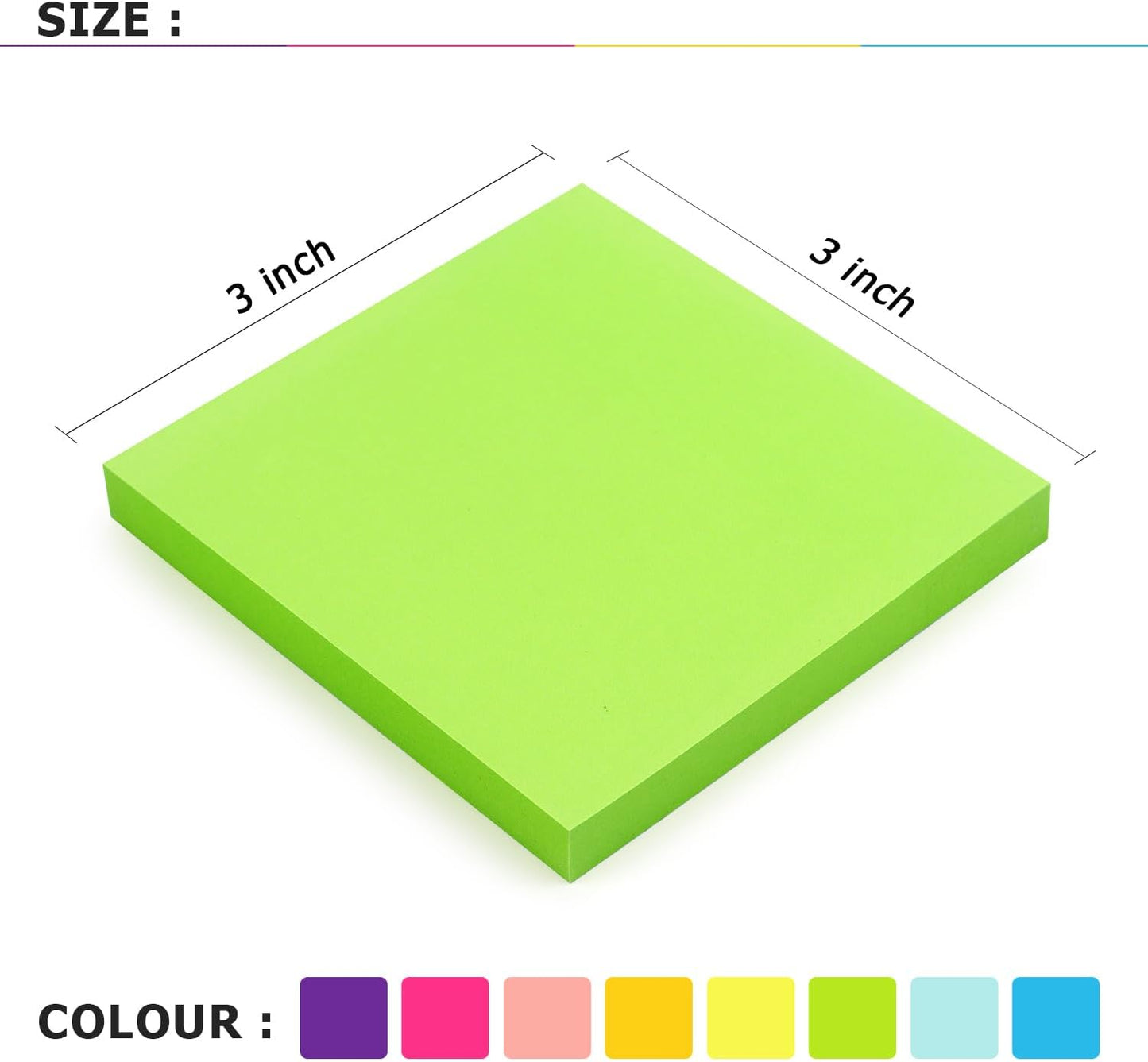 Eastern Wolf 8 Pads Sticky Notes 3x3 Self-Stick Notes 8 Bright Multi Colors Purple Sticky Notes, 85 Sheet/Pad