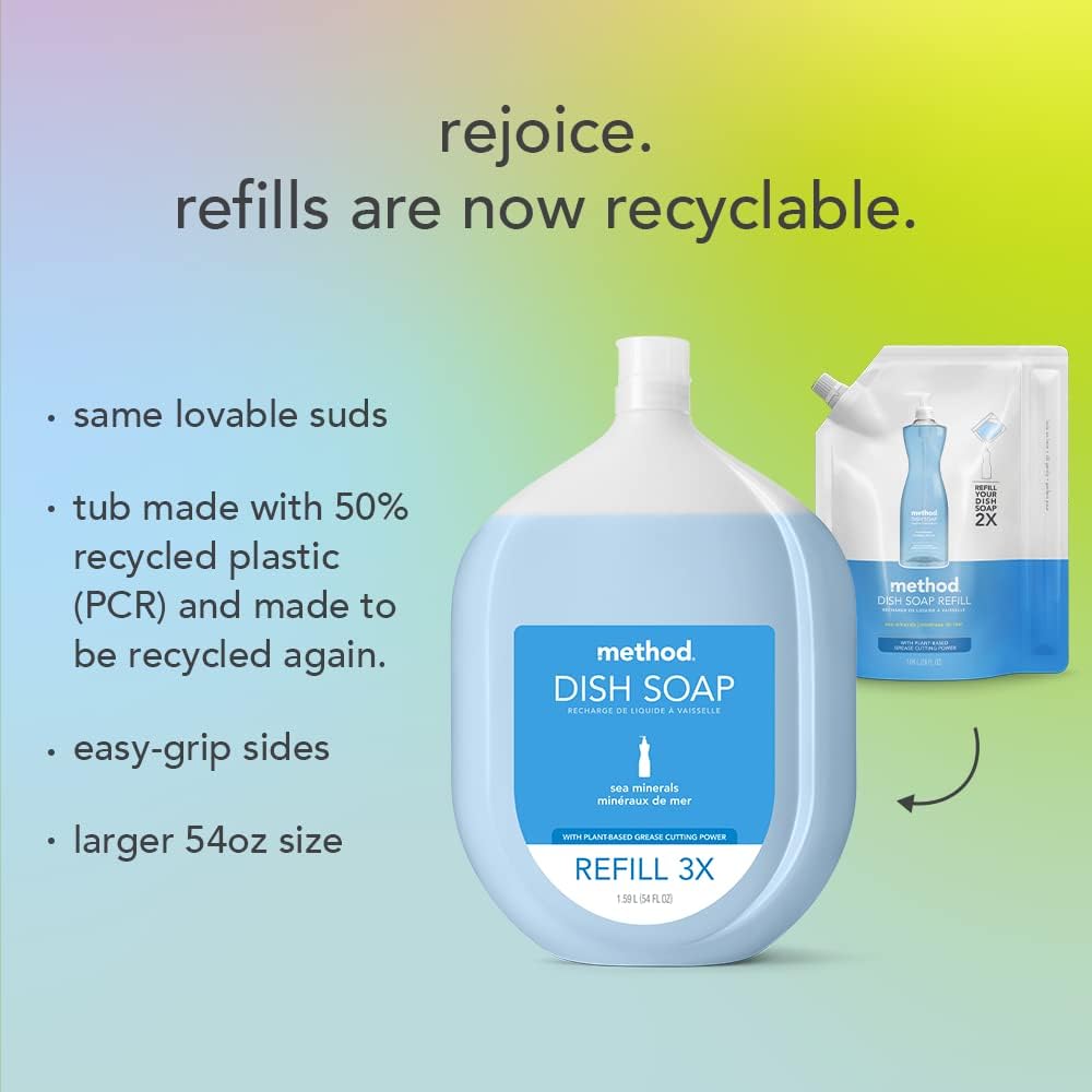 Method Gel Dish Soap Refill, Lime + Sea Salt Scent, Powerful Cleaning Formula, Large Refill Tub, Biodegradable Formula, Cuts Through Grease, 54 Fl Oz