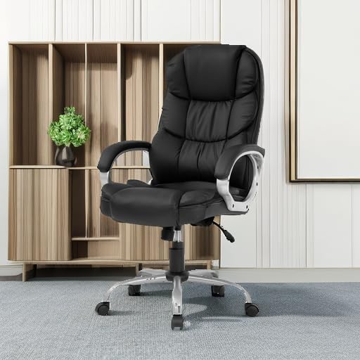 FDW Office Chair Computer High Back Adjustable Ergonomic Desk Chair Executive PU Leather Swivel Task Chair with Armrests Lumbar Support (Black)
