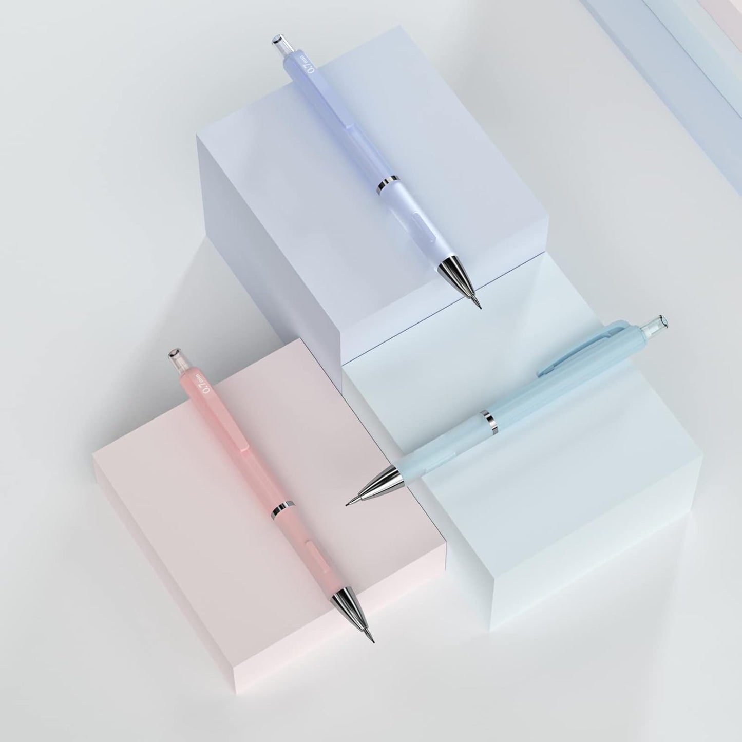 Nicpro 3PCS Cute Mechanical Pencil Set with Case, 0.7 mm Pencils with 6 Tube HB Lead Refill, 3PCS Eraser, 9PCS Eraser Refill for School Supplies Kid Student Writing, Drafting Drawing Sketching