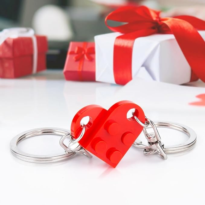BOBIPRO Couples Matching Stuff Gifts - Red Heart Keychain, Matching Couple Heart Keychains Decorations Christmas Valentines Day Gifts for Boyfriend Girlfriend