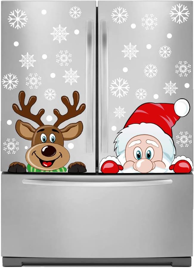 VEYLIN 6 Sheets 300 Pcs Christmas Window Clings, Snowflake Reindeer Santa Claus Window Stickers for Christmas Window Descoration