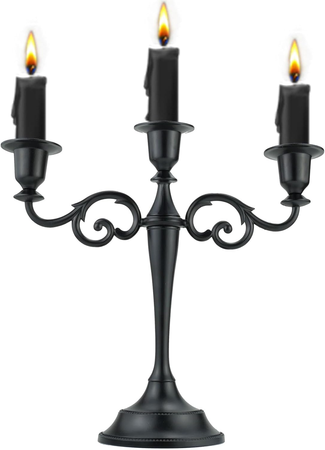 3 Metal Candelabra – Candlesticks Holder for Formal Events, Wedding, Church, Holiday Décor, Halloween – Taper Candle Holder Stand Centerpiece Elegant Decoration Piece for Table,Pure Black
