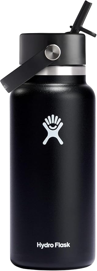 Hydro Flask 32 Oz Wide Flex Straw Cap Bottle - Insulated Stainless Steel - Wide Straw Lid, Non Spill, Leakproof in Black