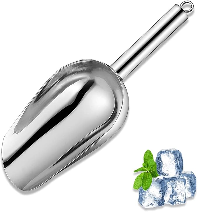 Metal Ice Scoop 6 Oz,Kitchen Ice Scooper for Ice Maker, Small Food Scoops for Bar Party Wedding Pet Dog Food, Stainless Steel Silver