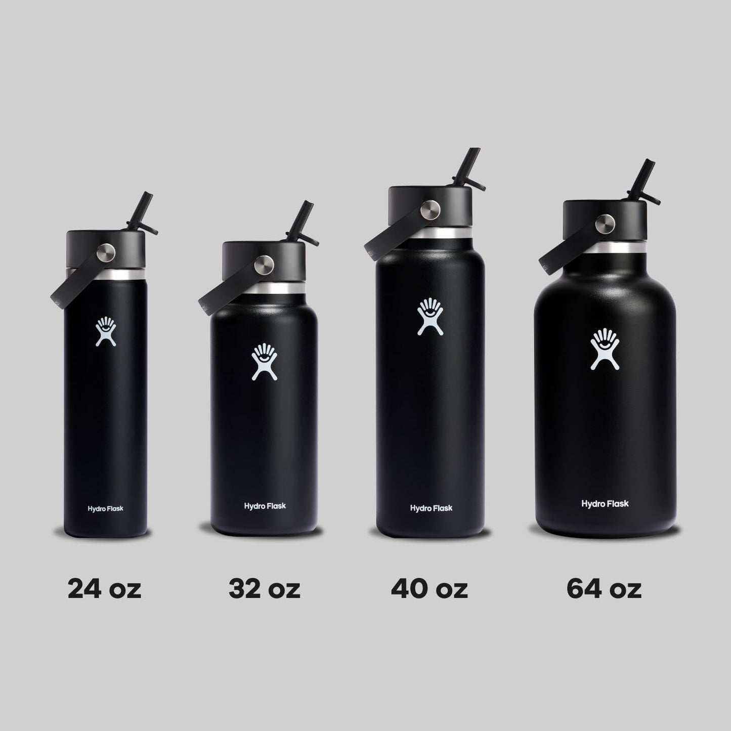 Hydro Flask 32 Oz Wide Flex Straw Cap Bottle - Insulated Stainless Steel - Wide Straw Lid, Non Spill, Leakproof in Black