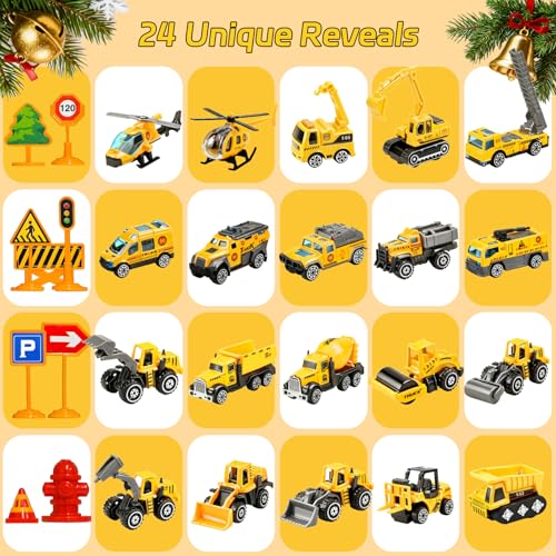 Advent Calendar 2026 for Kids, 24 Days Christmas Countdown Calendar with Alloys Truck Construction Christmas Gift for Kids Boys Girls Children