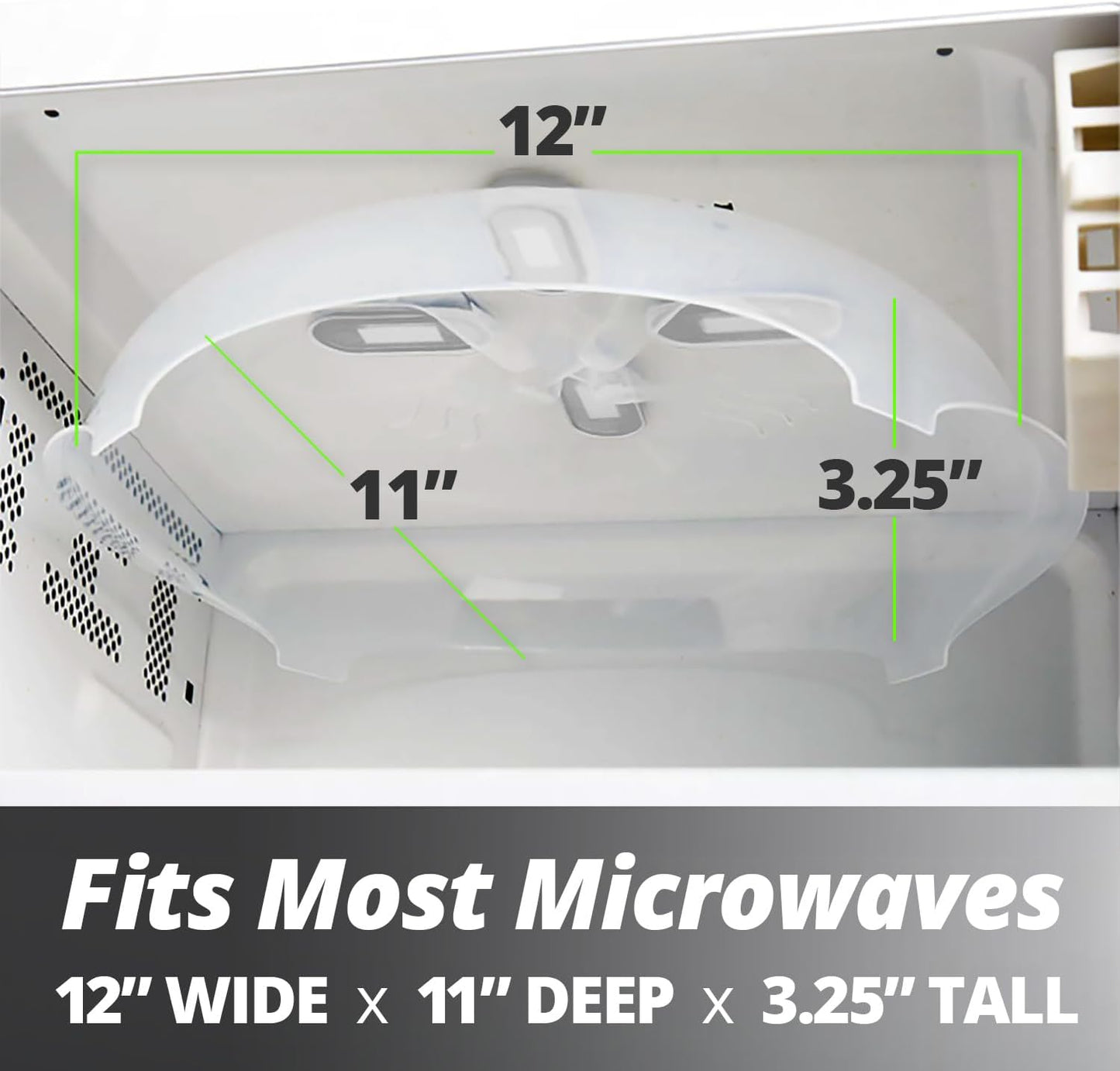 HOVER COVER Magnetic Splatter Cover, 12-Inch Clear BPA-Free Food Lid, Vented Plate Guard with Steam Vents, Anti-Splash Microwave Lid, Dishwasher Safe, Space-Saving Magnetic Storage - Gray