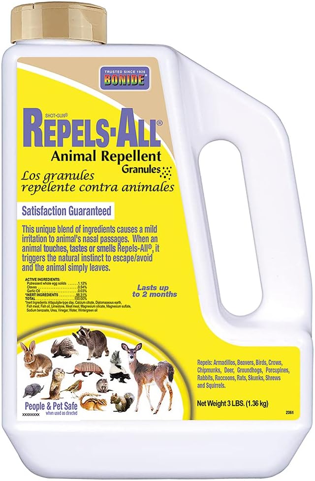 Bonide Repels-All Animal Repellent Granules, 3 lbs. Ready-to-Use Deer & Rabbit Repellent, Deter Pests from Lawn & Garden - Cart Shape