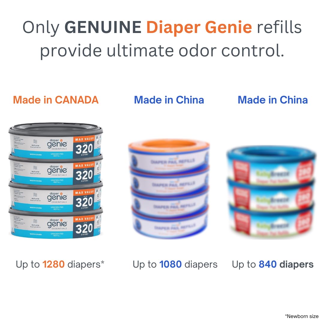 Diaper Genie Refill Round – Pack of 4 | Holds 1280 Diapers | Odor-Lock Film for Complete & Expressions Pails