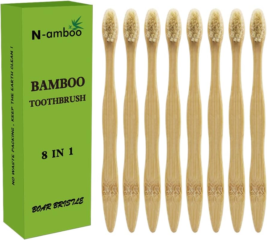 Bamboo Toothbrush Boar Bristles 100% Biodegradable and Natural 8 Pieces of One Pack