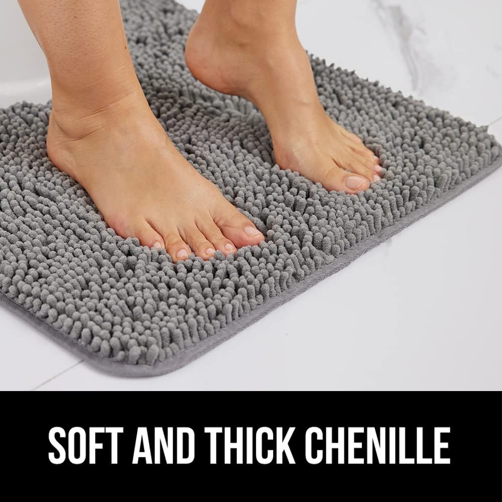 GORILLA GRIP Bath Rug Mat, Thick Soft Absorbent Chenille, Quick Dry Microfiber Mats, Rubber Backing Washable Shower Floor Rugs, Bathmat Runner, US Designed Bathroom Home Decor Accessories 24x17, Grey