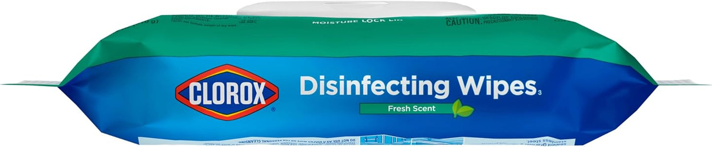 Clorox Disinfecting Wipes, Bleach Free Cleaning Wipes, Household Essentials, Dorm Room Essentials, Fresh Scent, Moisture Seal Lid, 75 Wipes, Pack of 3 (New Packaging)