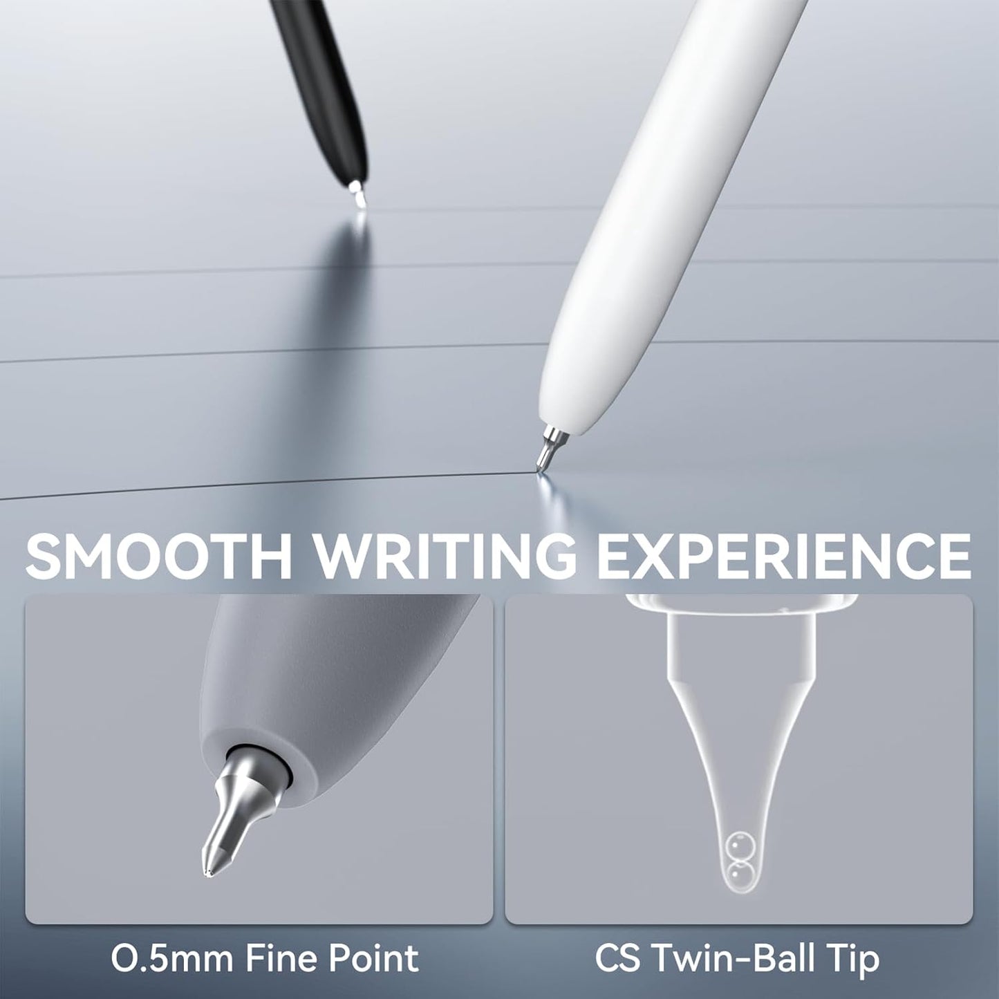 Gel Pens, 6 Pcs 0.5mm Fine Point Black Ink Pen With Smooth Writing, Office Desk Accessories, School Supplies Gifts for Men Women, Quick Dry Pens Ballpoint For Journaling, Black/Gray/White