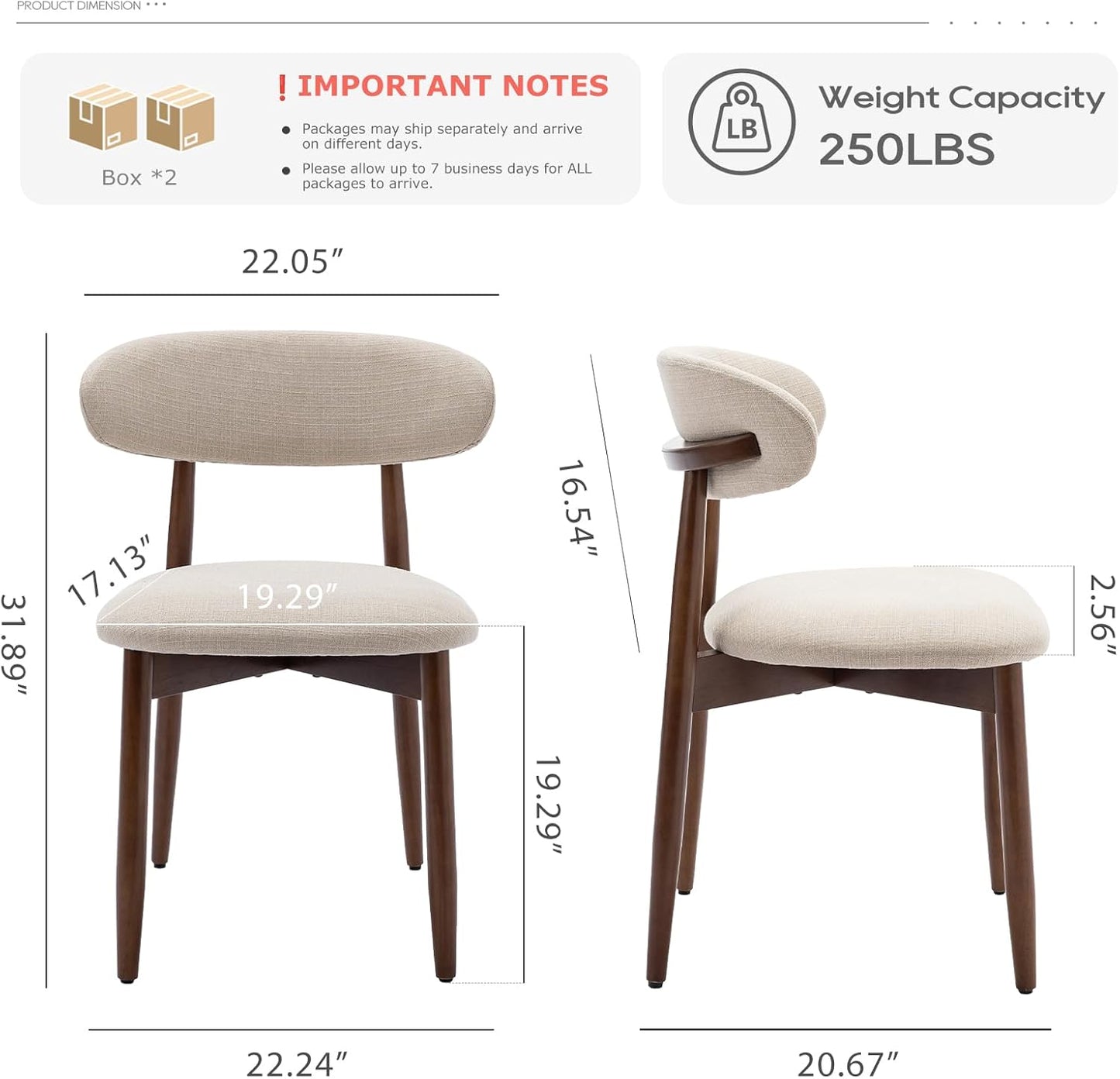 COLAMY Wooden Dining Chairs Set of 4, Modern Fabric Upholstered Kitchen Side Chairs, Farmhouse Dining Room Chair with Foot Pegs, Beige