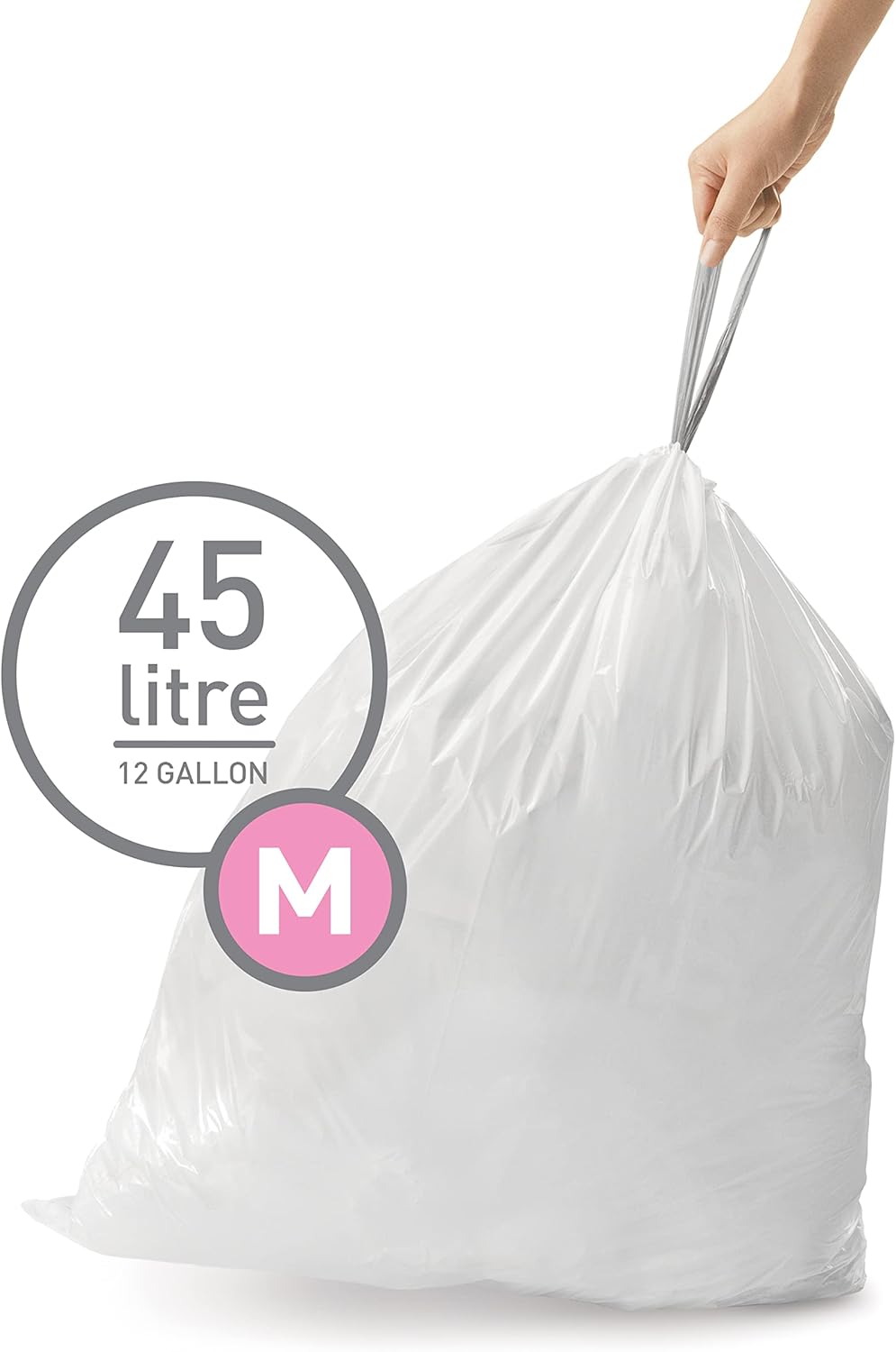 simplehuman Code M 100 Count, Dispenser Pack Custom Fit Liners, Drawstring Trash Bags, 45 Liter / 11.9 Gallon, White