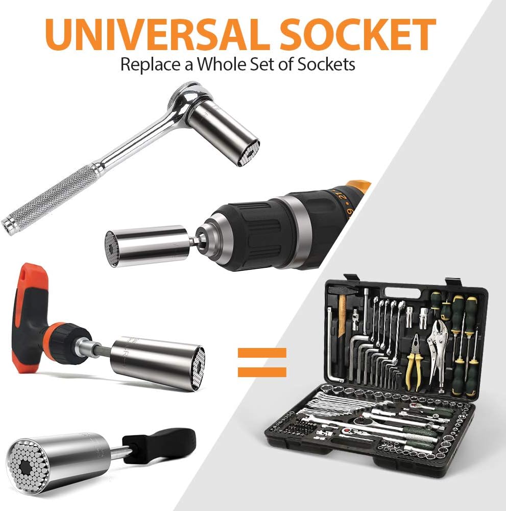 Stocking Stuffers for Men Gifts Super Universal Socket Tools Gifts for Men: Socket Set with Power Drill Adapter(7-19 MM) Cool Stuff Gadgets for Women Birthday Gifts for Dad Husband Adults