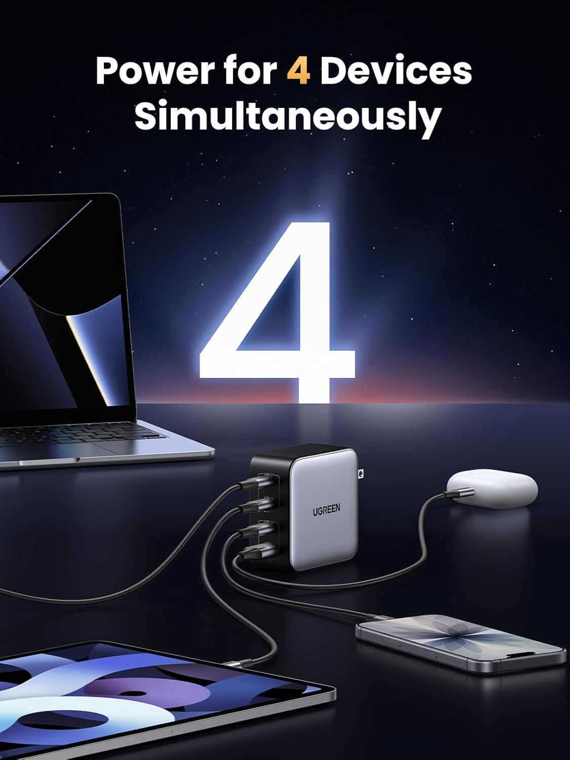 UGREEN Nexode 100W GaN USB C Charger, 4-Port Compact Foldable Fast Laptop Charger Power Adapter for MacBook Pro/Air, iPad Pro, iPhone 17/16/15 Series, Galaxy S25/S24, Pixel 10/9, Steam Deck, Pixelbook