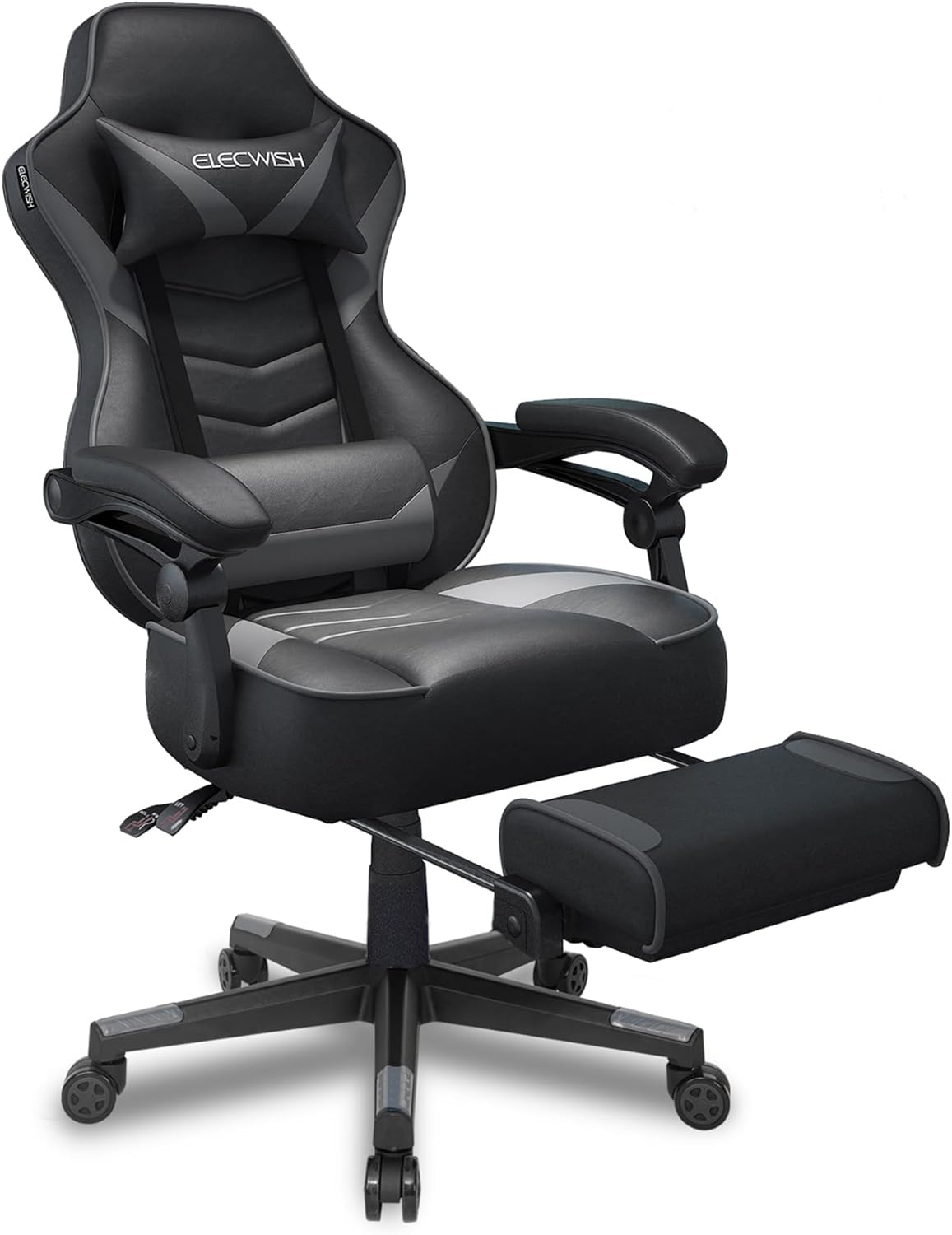 ELECWISH Gaming Chair, Backrest and Seat Height Adjustable Swivel Recliner Racing Office Computer Ergonomic Video Game Chair with Footrest and Lumbar Support, Gray