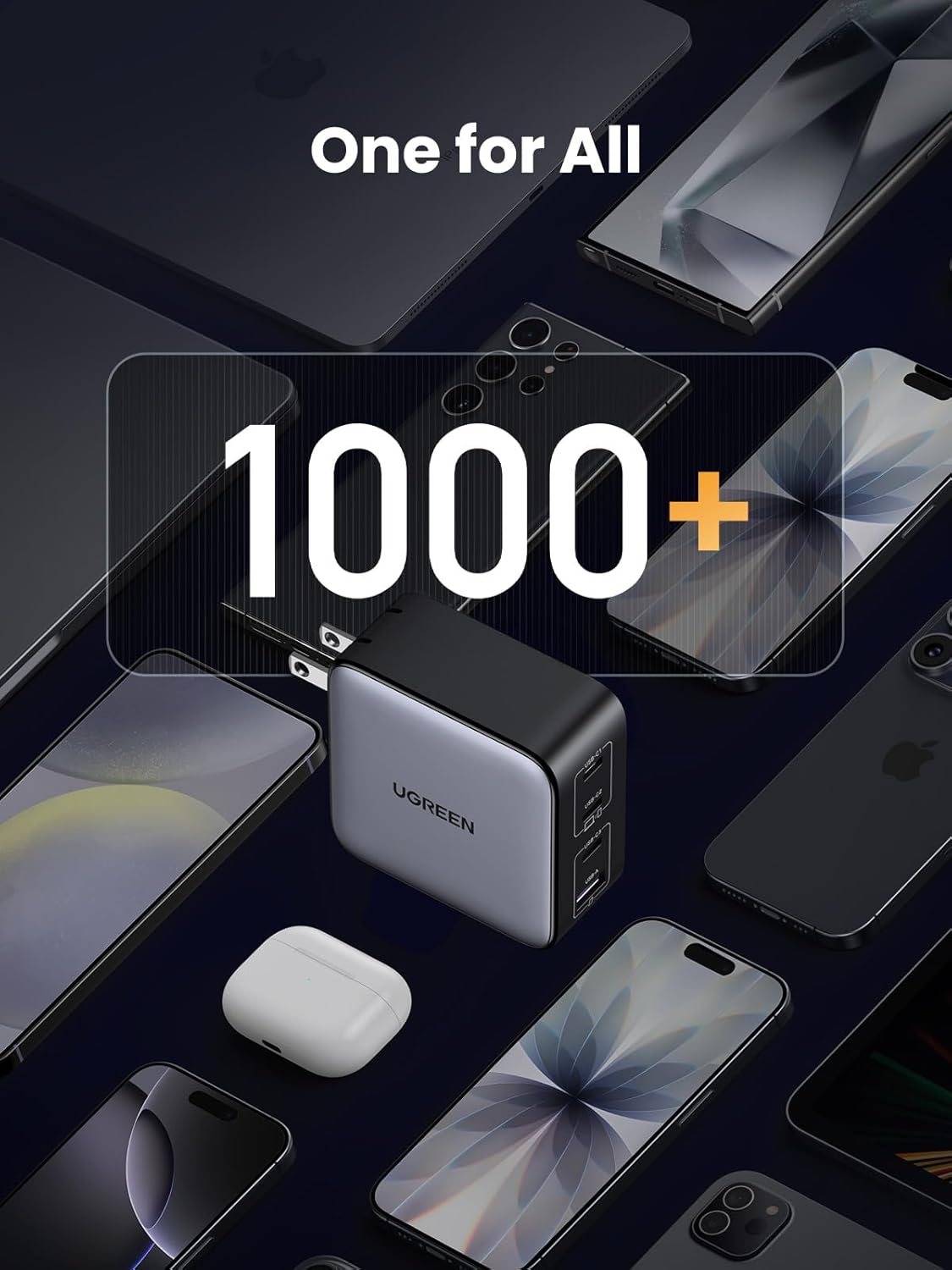 UGREEN Nexode 100W GaN USB C Charger, 4-Port Compact Foldable Fast Laptop Charger Power Adapter for MacBook Pro/Air, iPad Pro, iPhone 17/16/15 Series, Galaxy S25/S24, Pixel 10/9, Steam Deck, Pixelbook