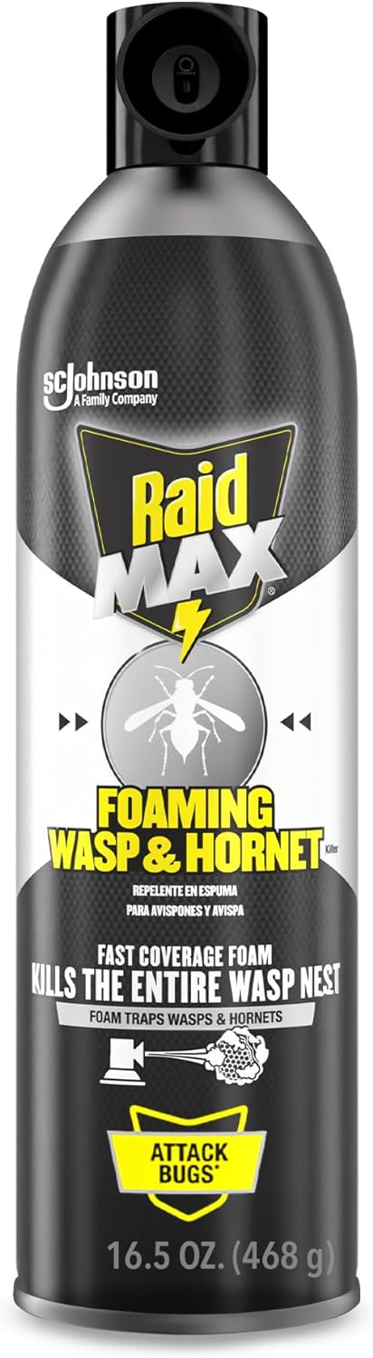 Raid Max Foaming Wasp & Hornet Killer, Fast Coverage Foam, Bug Killer Kills The Entire Nest, 16.5 oz