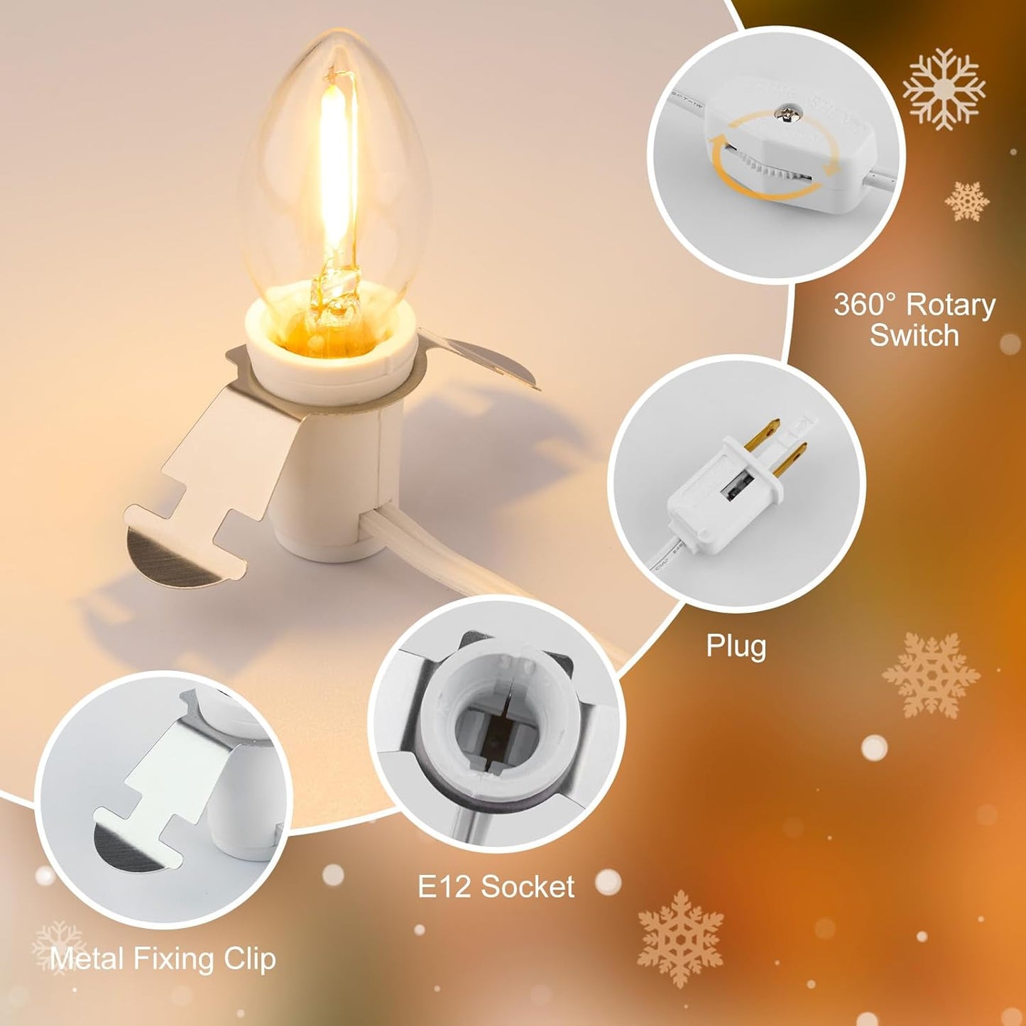 Brightown Accessory Cord with LED Bulb - 6ft Cord with On/Off Switch for Night Lights, Halloween Pumpkin, Blow Mold, Christmas Village House, Holiday Ceramic Trees, Craft Projects, 2 Pack