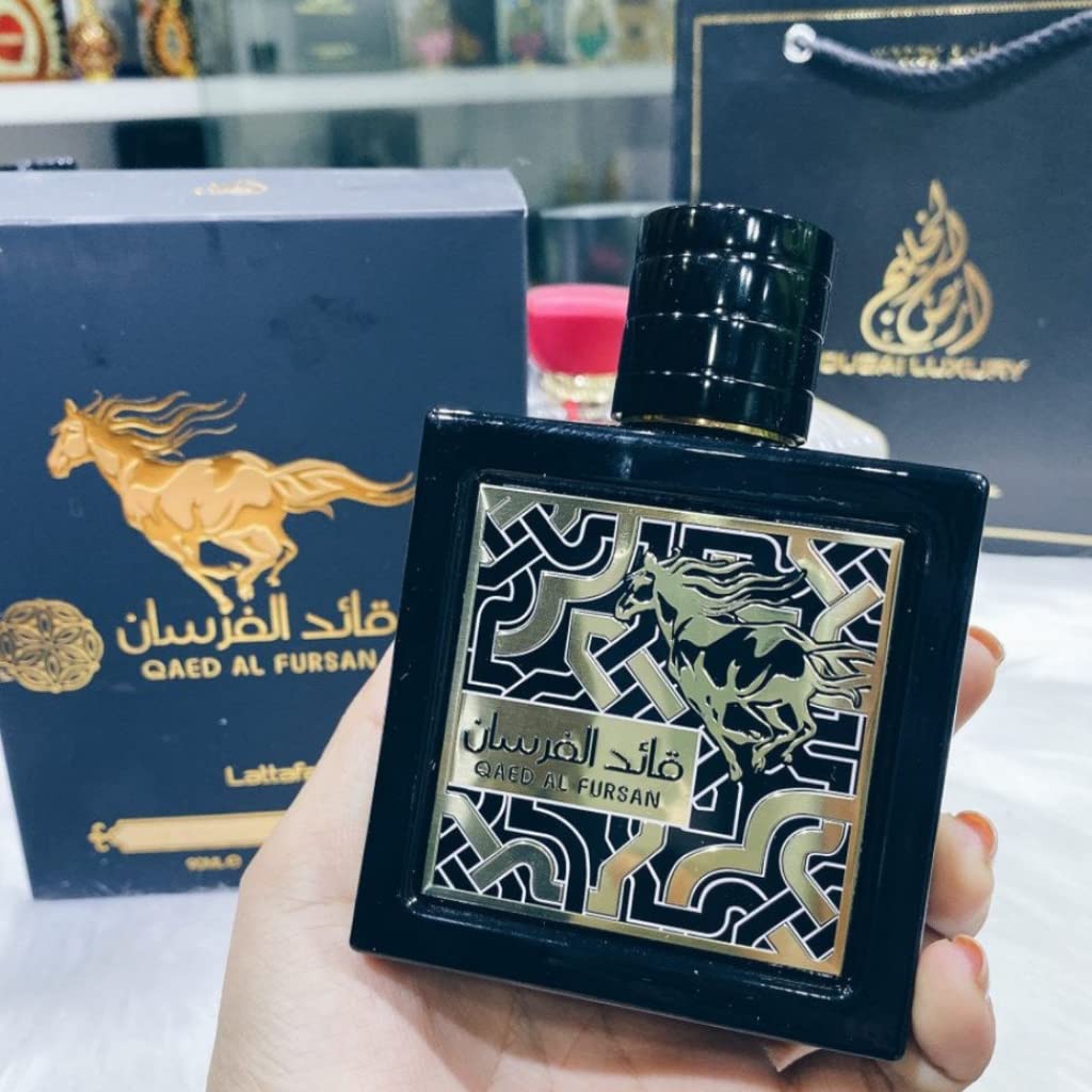 Lattafa Qaed Al Fursan - Oriental, Fruity, Fresh, Amber Wood - Eau de Parfum Long-Lasting Fragrance for Unisex, 3.40 Ounce / 100 ml