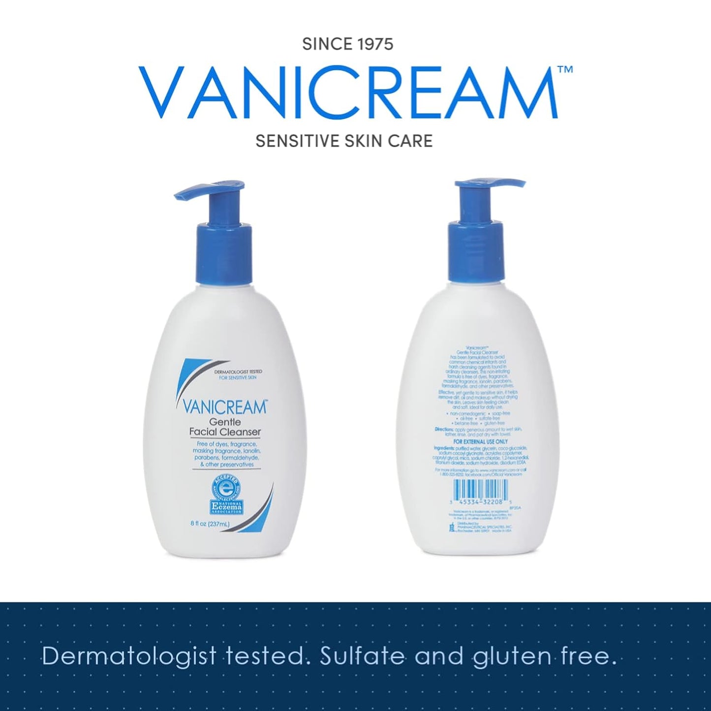 Vanicream Gentle Facial Cleanser with Pump Dispenser - 8 fl oz - Formulated Without Common Irritants for Those with Sensitive Skin
