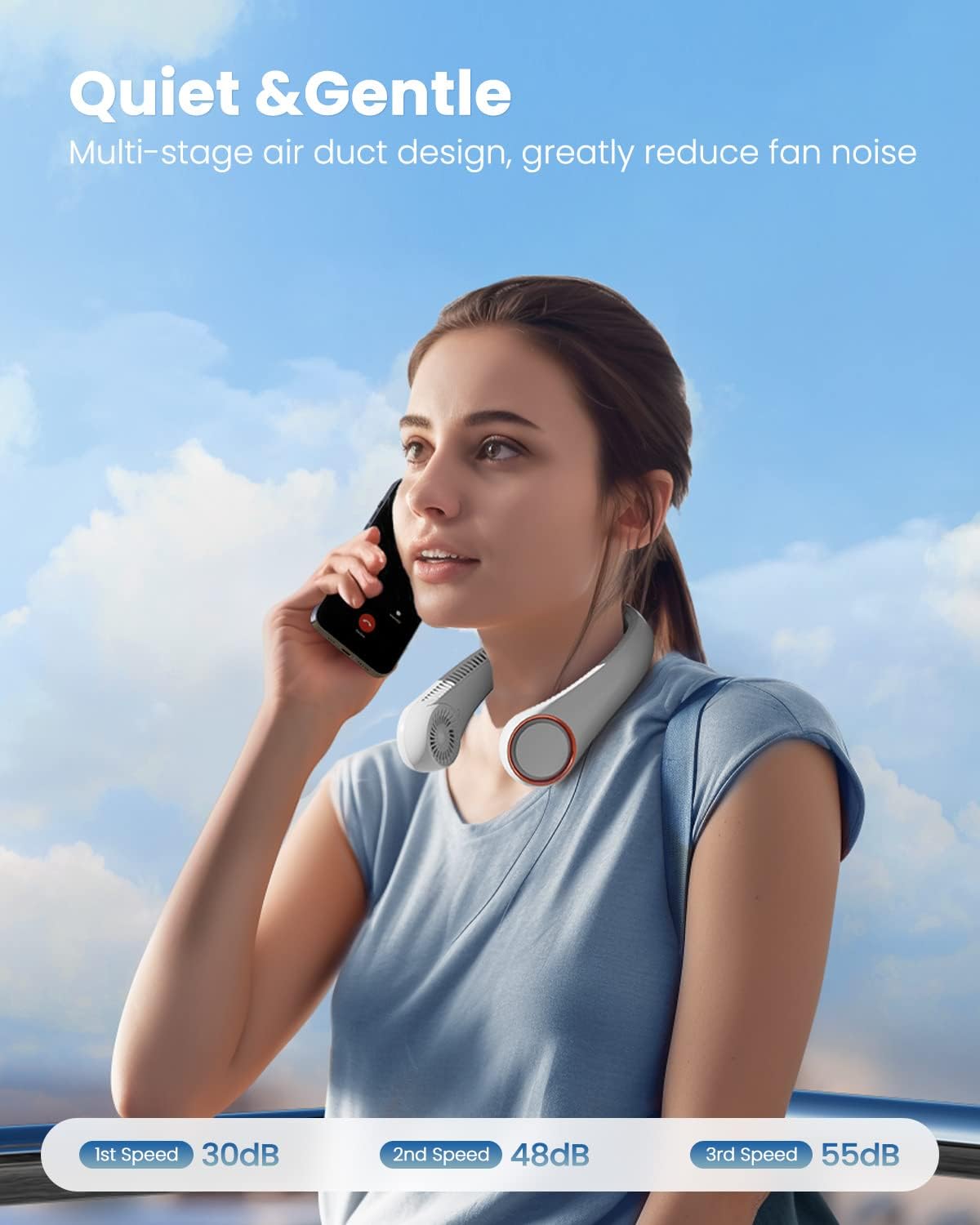 Gaiatop Portable Neck Fan Rechargeable, Hands-Free 360° Cooling, 17hrs Runtime, Battery Powered Personal Wearable Fan Quiet, Summer Outdoor Travel Essentials, Birthday Gifts for Women Men Teens, White