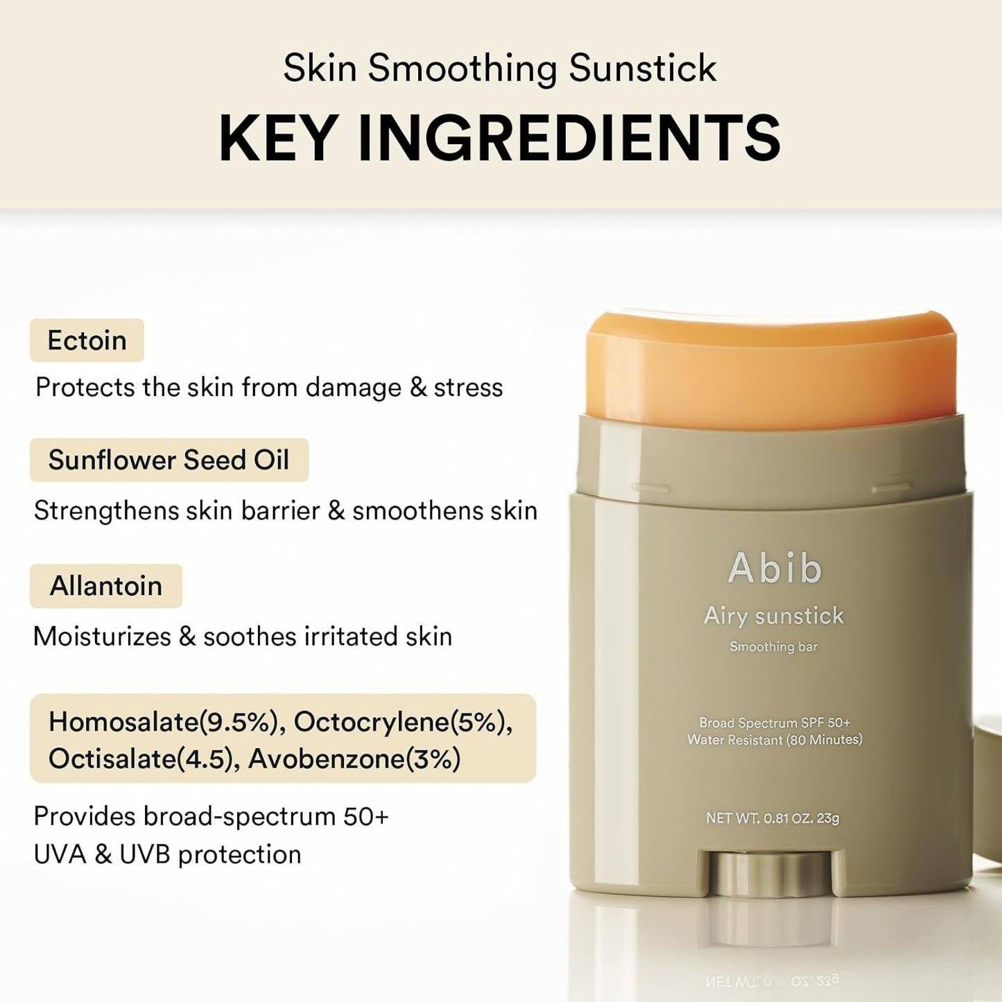 Abib Airy Sunstick SPF50+ 0.81oz | Korean Sunscreen Stick, No Whitecast, Water-Resistant - Cart Shape