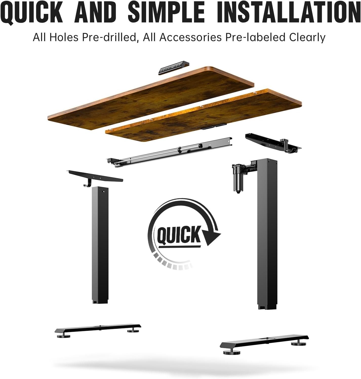 Veken 47.2" Standing Desk, Adjustable Height Office Desk with Wood Desktop, Computer Table for Home Work, Study and Gaming, Small Spaces, Modern Furniture,Brown