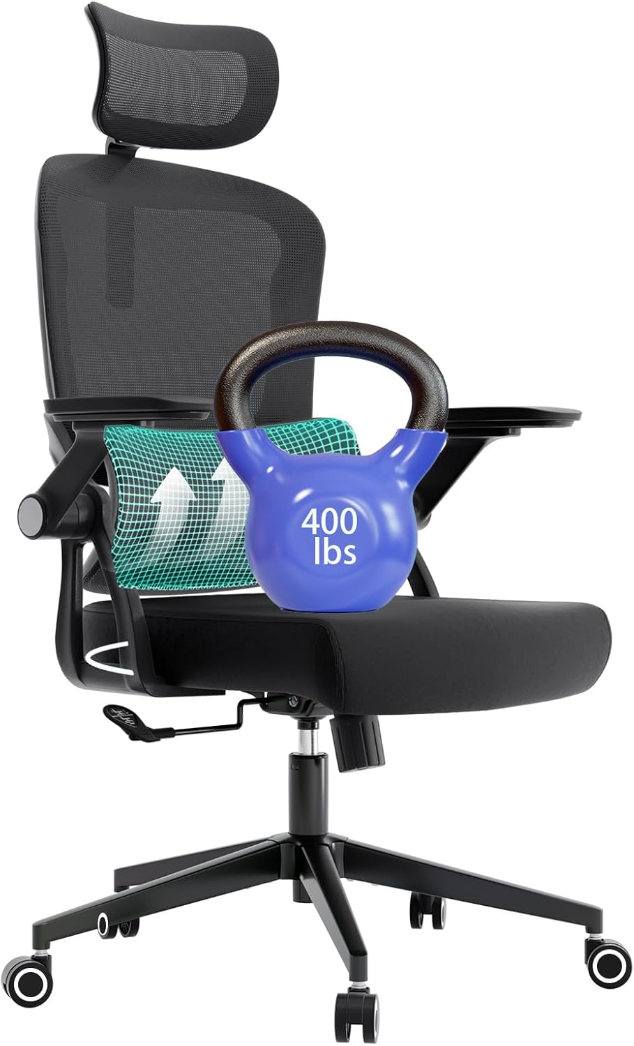 Big and Tall Ergonomic Office Chair - 400LB Comfy Desk Chairs with Headrest and Back Support, Heavy Duty Mesh Computer Chairs with Wheels and Arms for Home Office, Study, Bedroom and Dorm