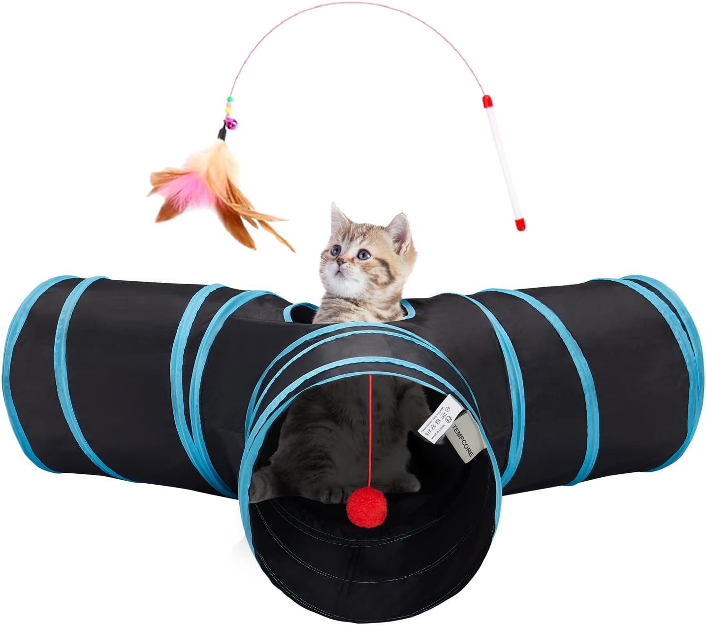 Tempcore Pet Cat Tunnel Tube Cat Toys 3 Way Collapsible, Tunnels for Indoor Cats,Kitty Bored Peek Hole Toy Ball Cat, Puppy, Kitty, Kitten, Rabbit