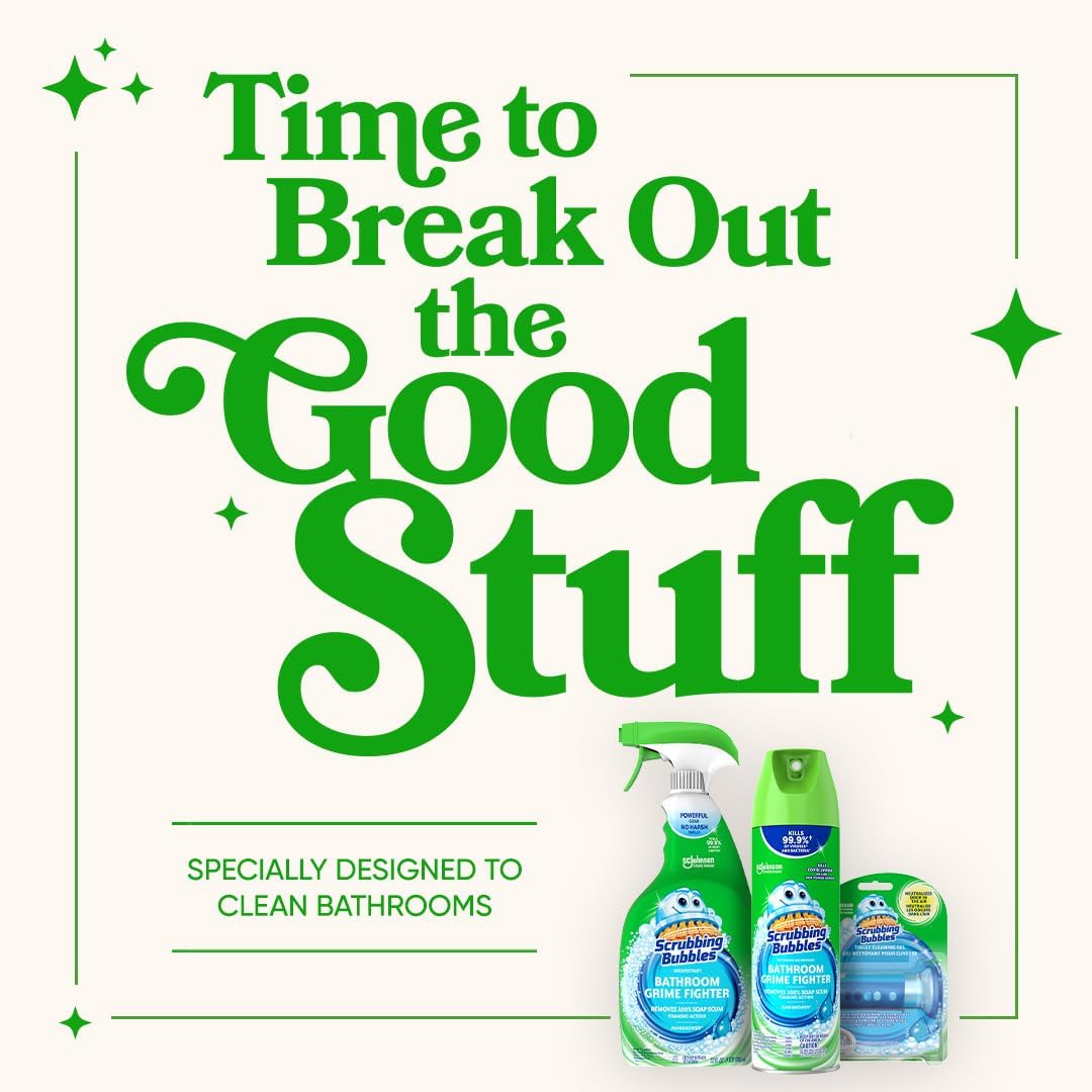 Scrubbing Bubbles Bathroom and Shower Cleaner Disinfectant Aerosol, Foaming Action Bathroom Grime Fighter, Rainshower Scent, 20oz