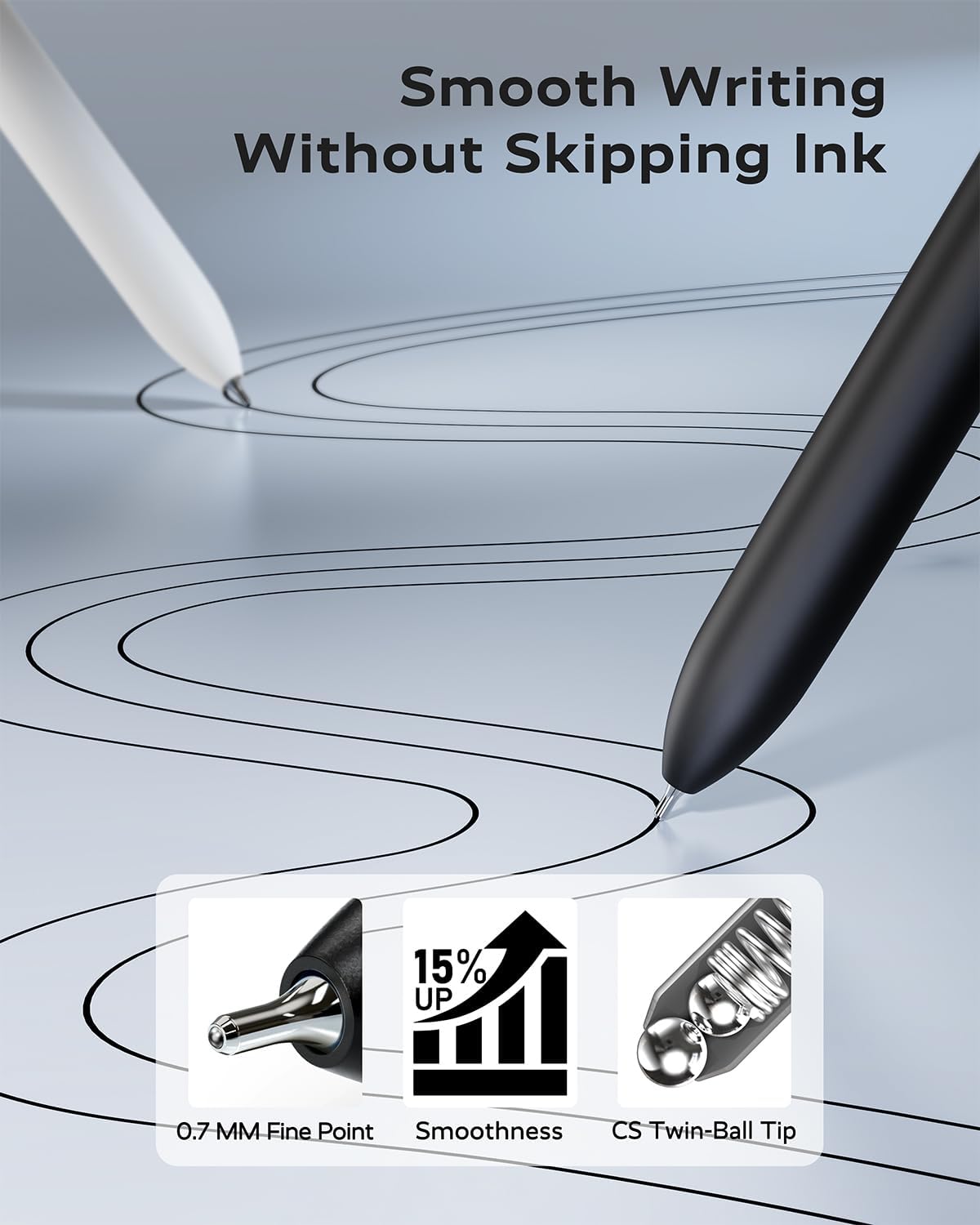 Black Gel Pens, 6Pcs Fine Point Smooth Writing Pens with 3 Extra Refills, Black Ink Pens for Journaling, Office, Note Taking, School Supplies, Nurse Aesthetic(Black Gray White)