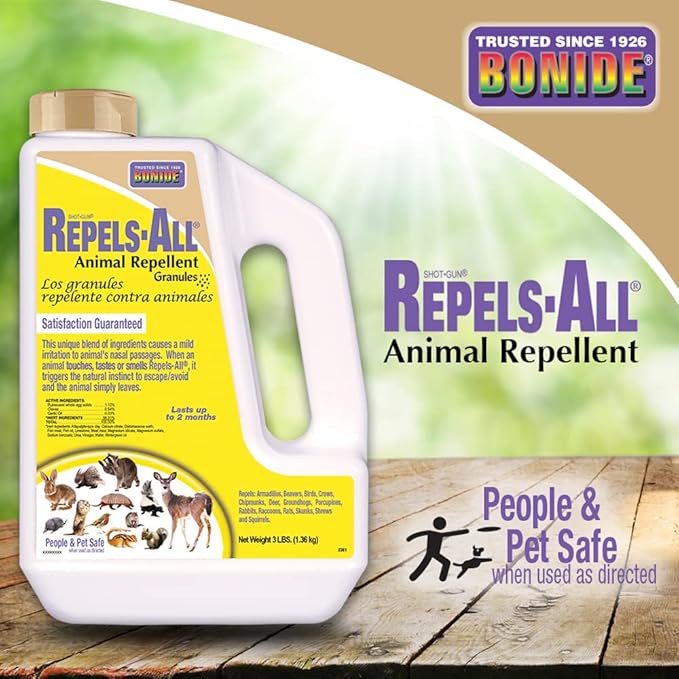 Bonide Repels-All Animal Repellent Granules, 3 lbs. Ready-to-Use Deer & Rabbit Repellent, Deter Pests from Lawn & Garden - Cart Shape