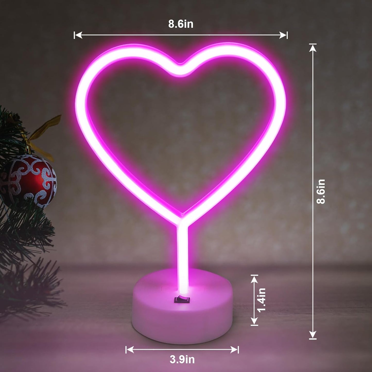 BRIGHTDECK 2 Pack Heart Neon Signs, LED Neon Sign Battery Operated or USB Powered Valentine's Day Decorations, Neon Lights Heart Decor for Valentine's Day Gifts, Wedding, Party, Pink Room Decor